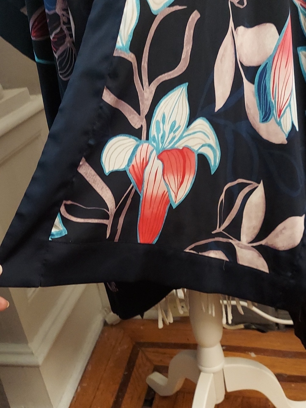 CHICO'S Traveler Navy Floral Longline Silky Kimono L/XL Resortwear Vacation - Picture 6 of 12
